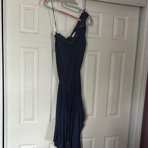 Ramy Brook Blue Asymmetrical Pleated Cocktail Dress